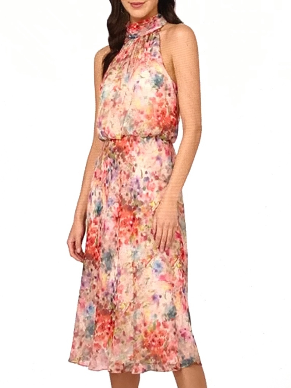 ADRIANNA PAPELL Floral Midi Dress Pink Women’s Plus Size 16